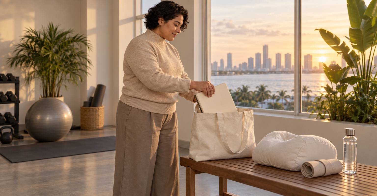 Nonbinary adult considering plastic-surgery consultation and procedure planning in a Miami wellness studio